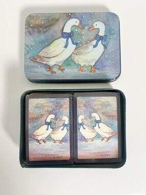 Vintage 1980s JSNY Winter Geese Playing Cards Bridge Set Sealed Metal Tin NIP